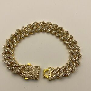 18K Gold Plated Flooded Out Iced CZ Prong Set 14mm Cuban Link Bracelet